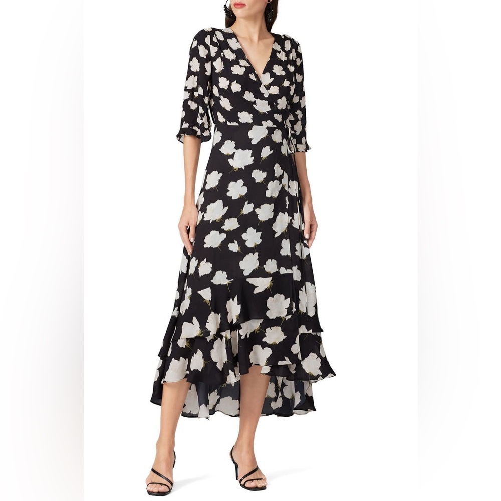 AllSaints Delana Caro Floral Wrap Maxi Dress Black White XS